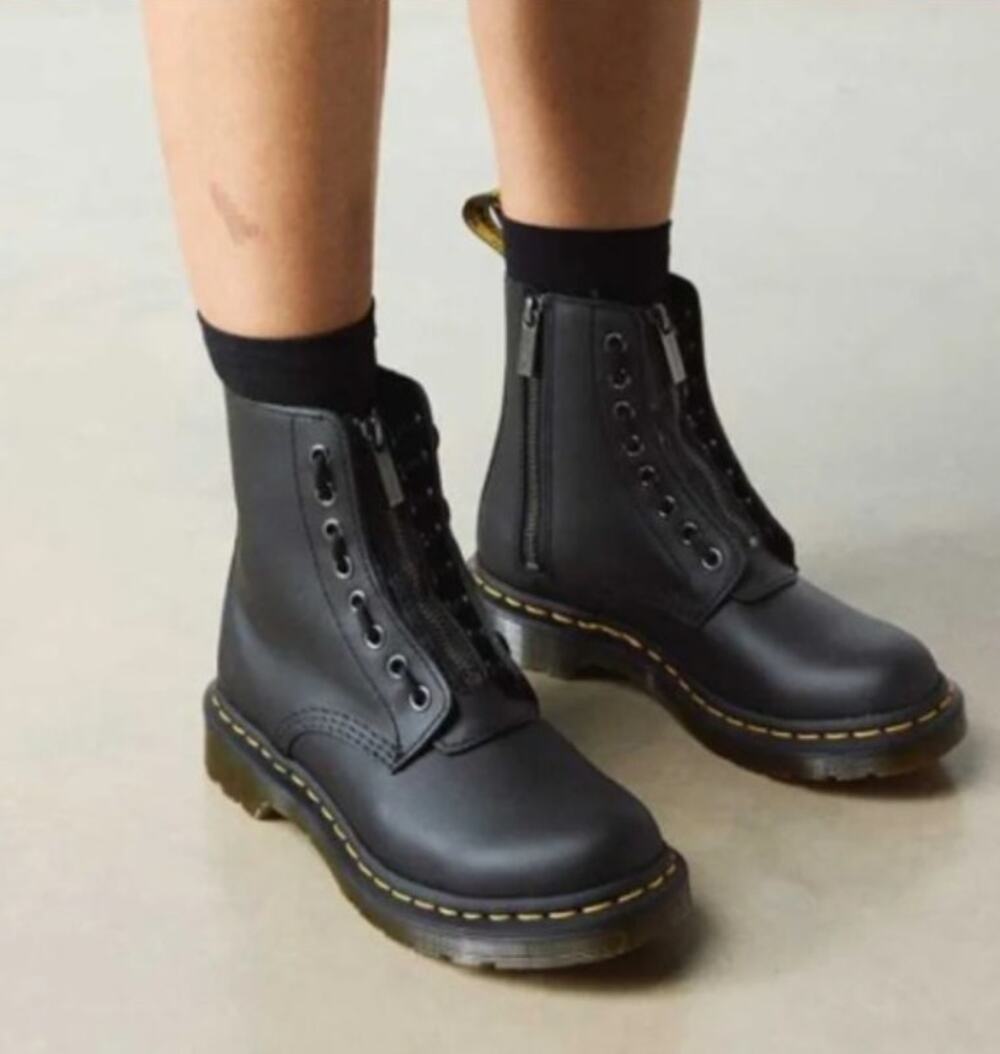 Dr. Martens 1460 Pascal Front Zip Nappa Black Leather Boots Size 6